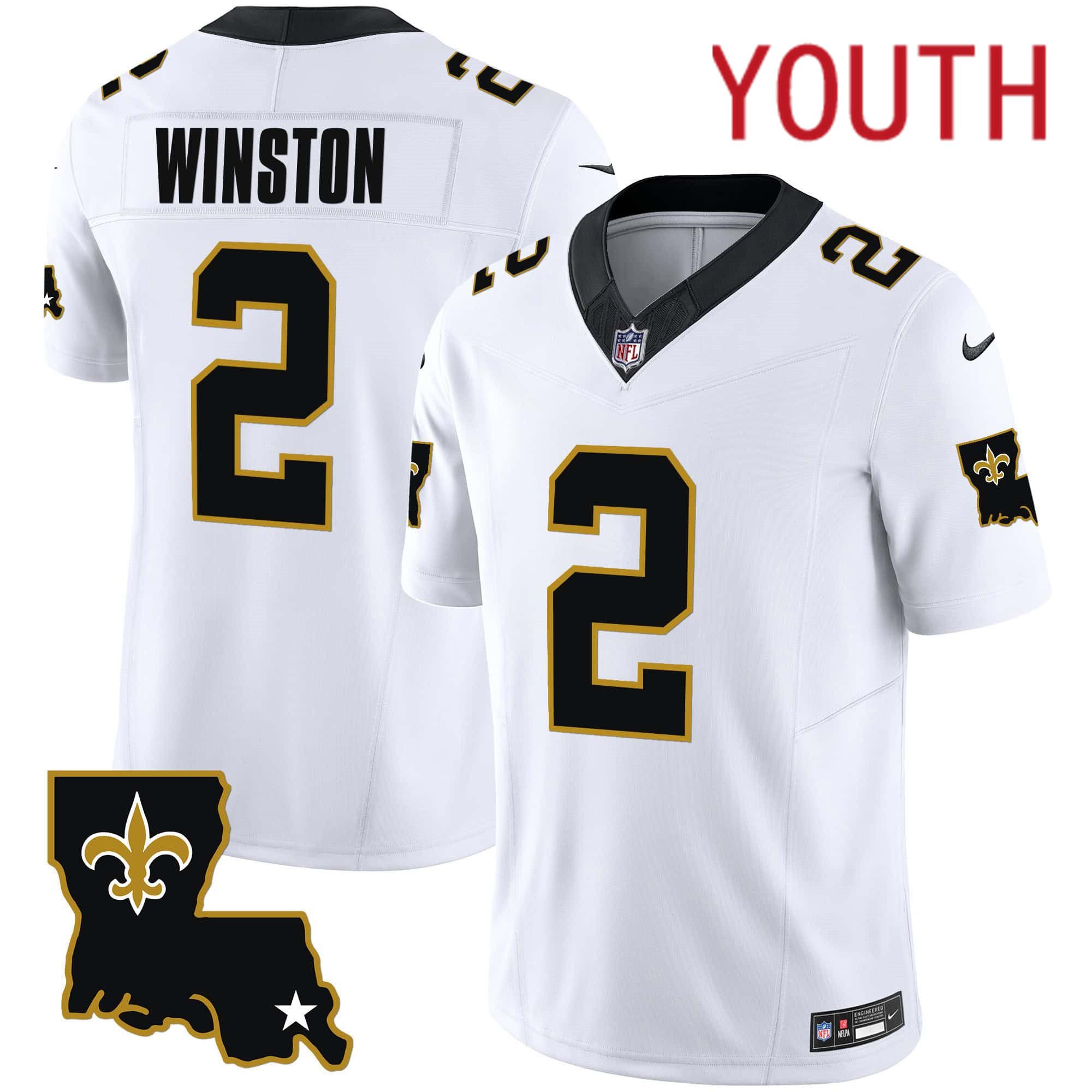 Youth New Orleans Saints 2 Winston White 2024 Nike 1987 Legacy Vapor Limited NFL Jersey